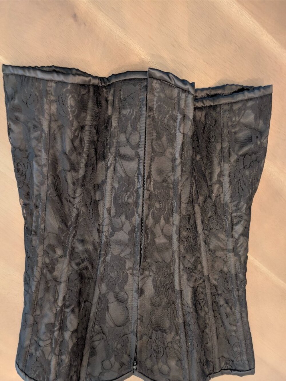 Lavish Black Lace Corset | Size L | Lace-Up Back | Front Zip | Like New